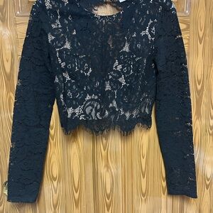 Lush Elegant Black Lace Cropped Blouse
